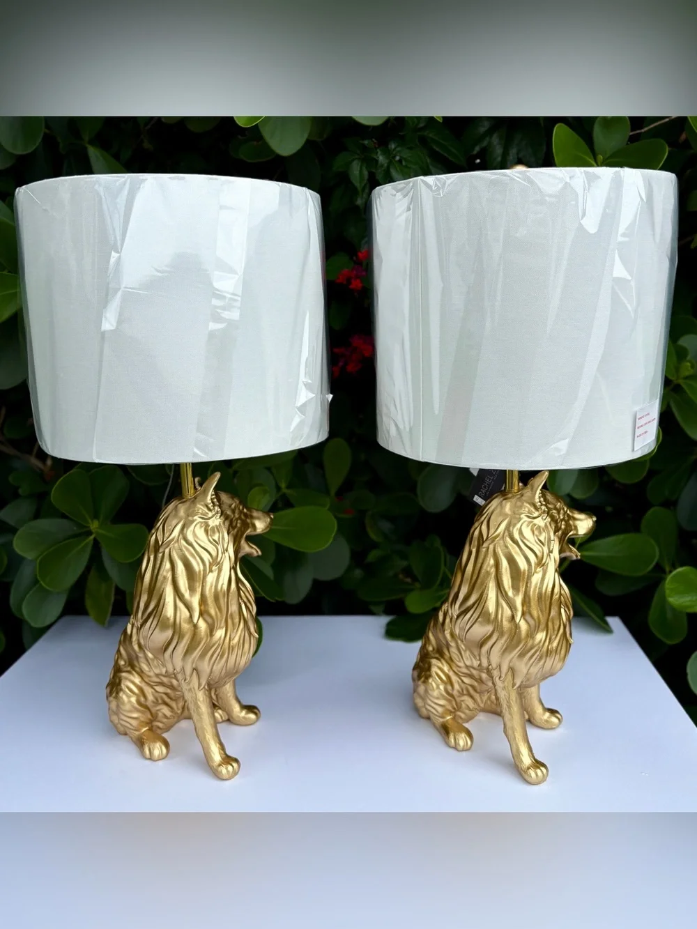 Rachel Zoe Gold Collie Dog Lamp Lassie Shepard 25” (on right) Figure Statue
